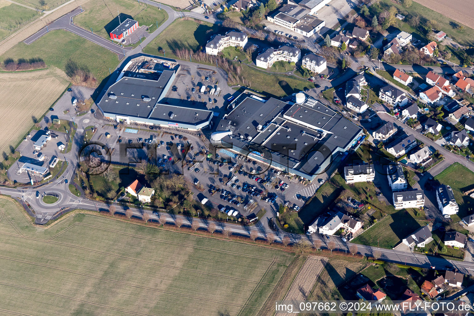 Drone image of Gambsheim in the state Bas-Rhin, France