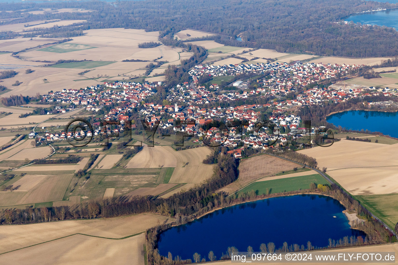 Gambsheim in the state Bas-Rhin, France from a drone