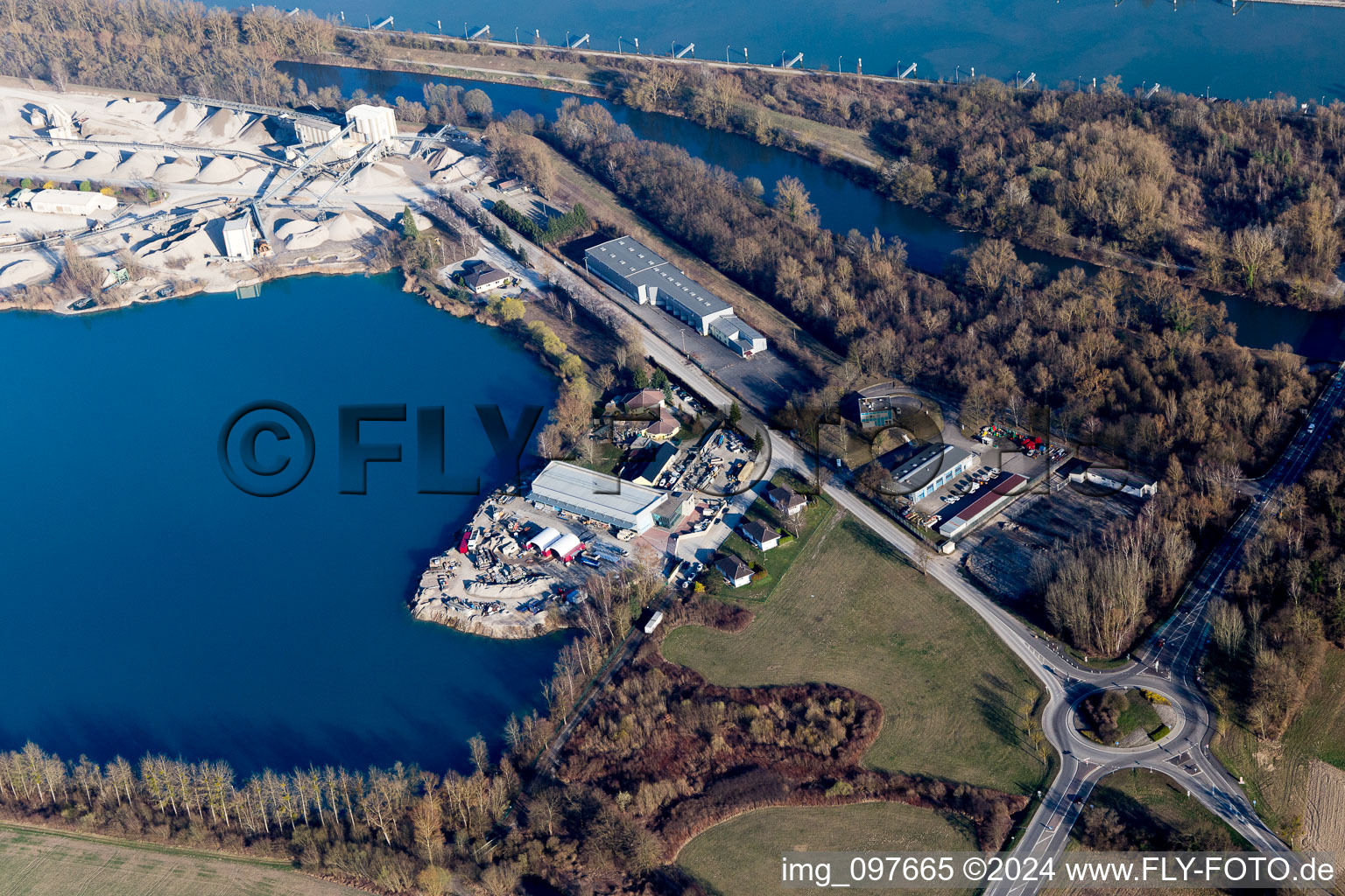 Gambsheim in the state Bas-Rhin, France seen from a drone