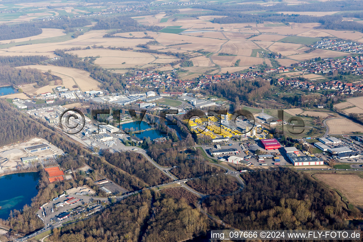 Drone image of District Freistett in Rheinau in the state Baden-Wuerttemberg, Germany