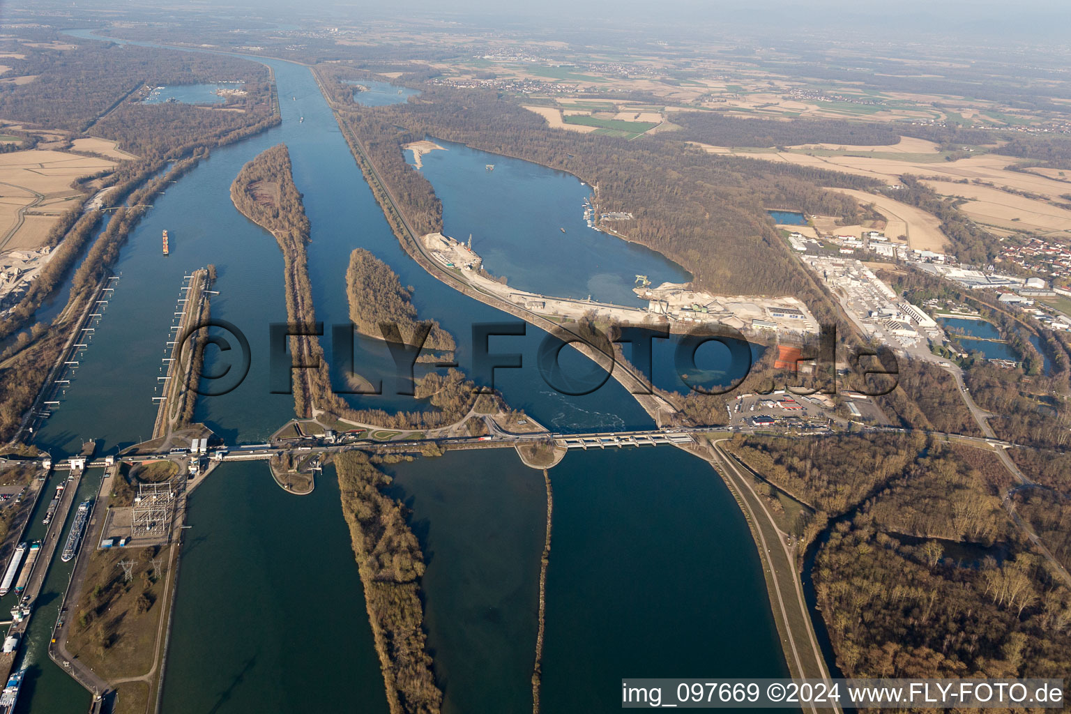 Aerial view of Gambsheim in the state Bas-Rhin, France