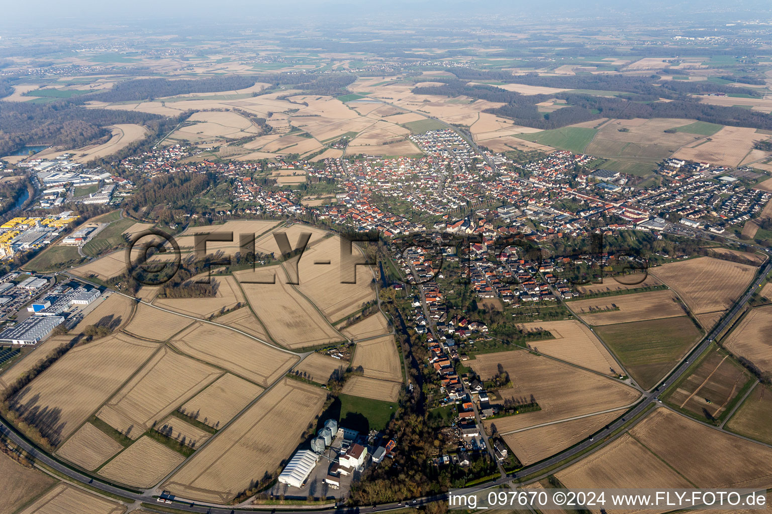 District Freistett in Rheinau in the state Baden-Wuerttemberg, Germany from a drone