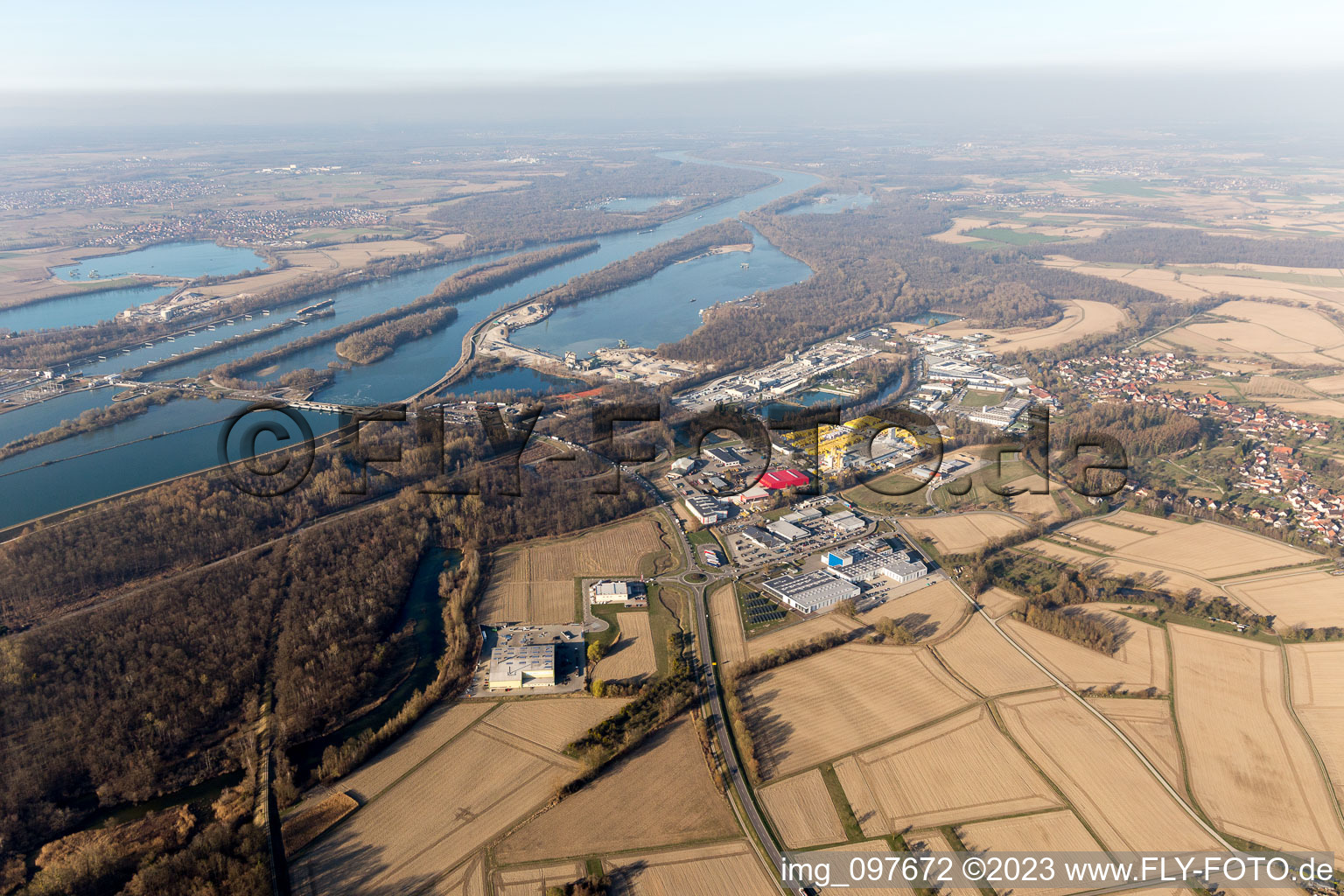 District Freistett in Rheinau in the state Baden-Wuerttemberg, Germany seen from a drone