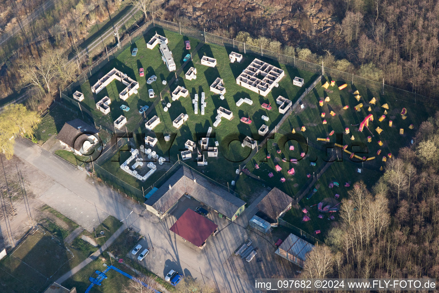 Aerial view of Paintball Achern in the district Fautenbach in Achern in the state Baden-Wuerttemberg, Germany