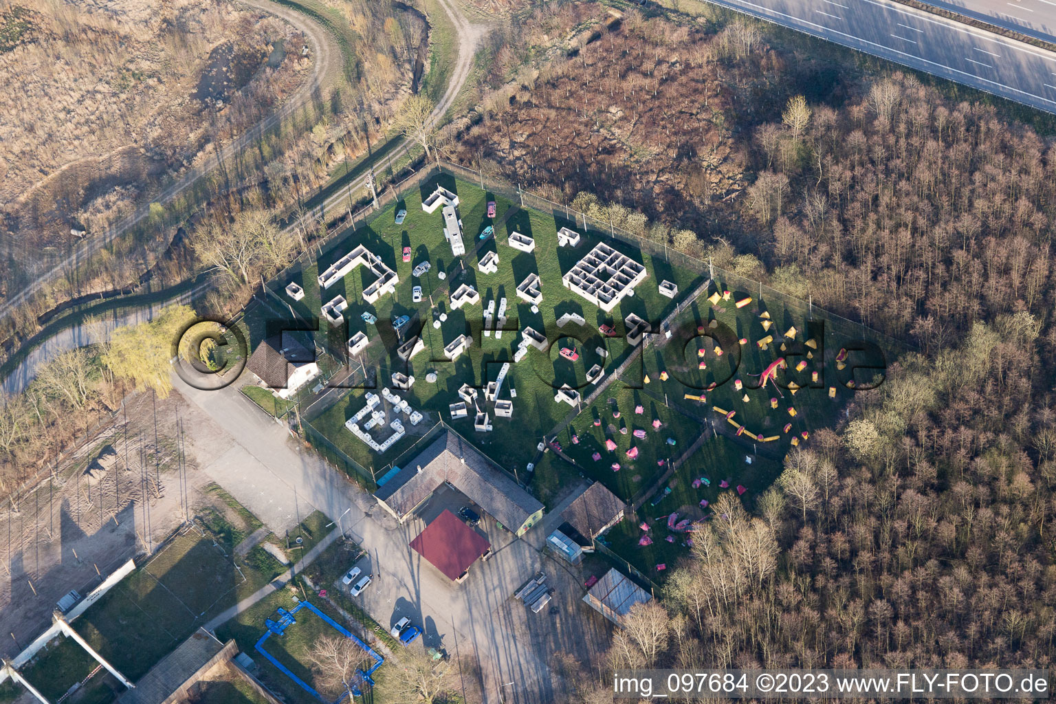Aerial photograpy of Paintball Achern in the district Fautenbach in Achern in the state Baden-Wuerttemberg, Germany