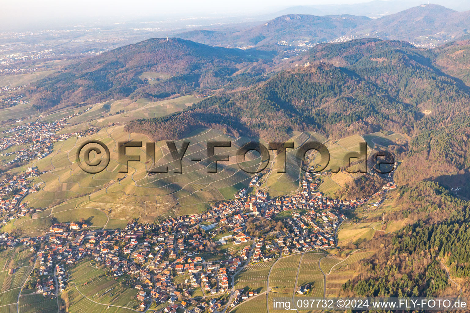 Aerial view of District Neuweier in Baden-Baden in the state Baden-Wuerttemberg, Germany