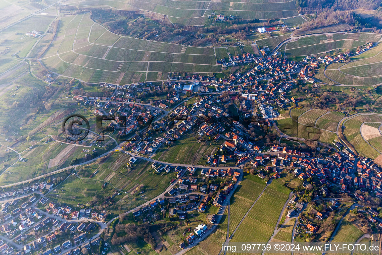 Village - view on the edge of agricultural fields and farmland in Varnhalt in the state Baden-Wurttemberg, Germany