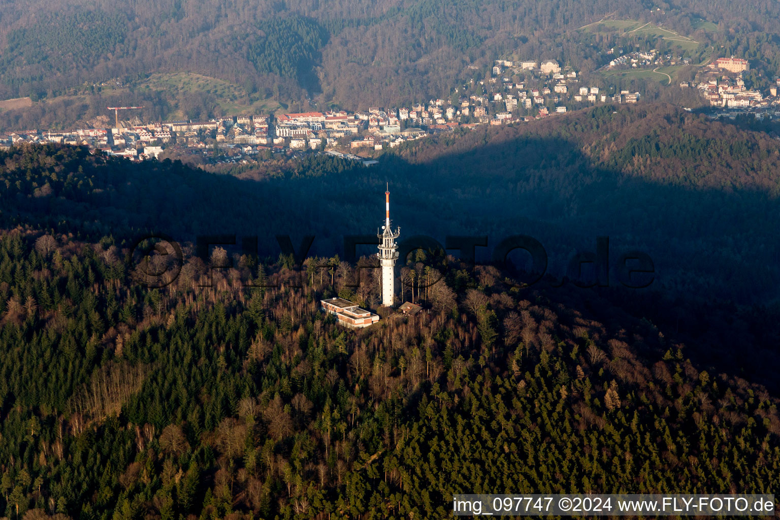 Transmission tower on the Fremersberg in Baden-Baden in the state Baden-Wuerttemberg, Germany