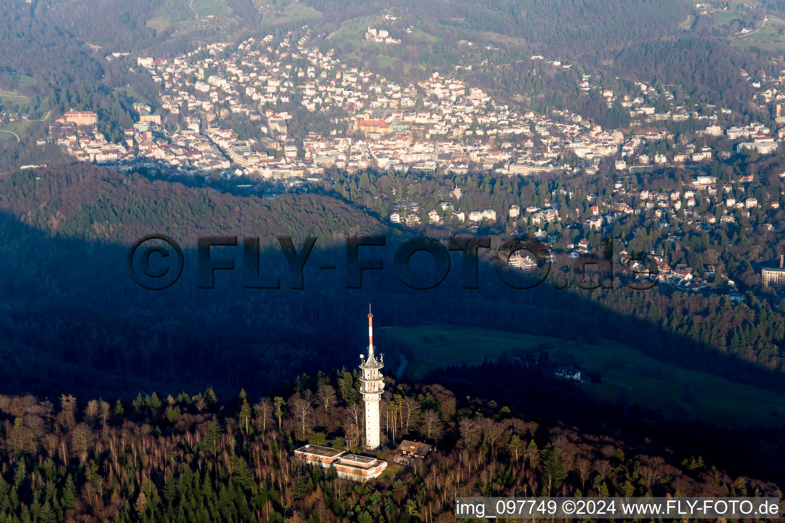 Transmission tower on the Fremersberg in Baden-Baden in the state Baden-Wuerttemberg, Germany