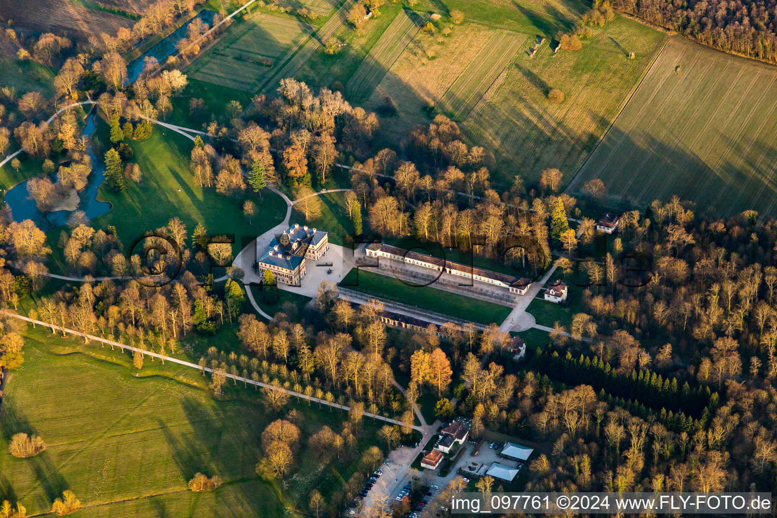 Aerial photograpy of Castle Favorite at Förch in the district Förch in Rastatt in the state Baden-Wuerttemberg, Germany