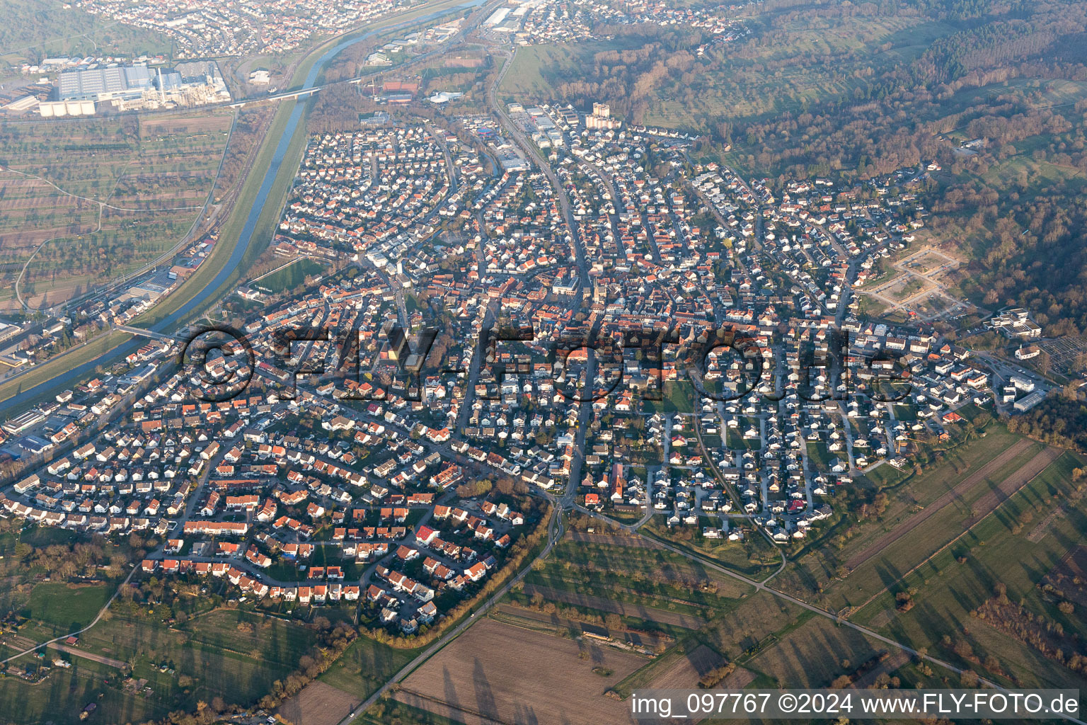 Drone recording of Kuppenheim in the state Baden-Wuerttemberg, Germany