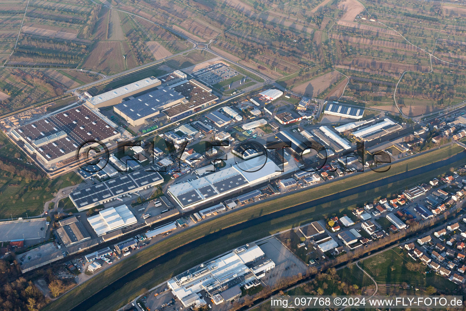 Aerial view of Industrial area in Bischweier in the state Baden-Wuerttemberg, Germany