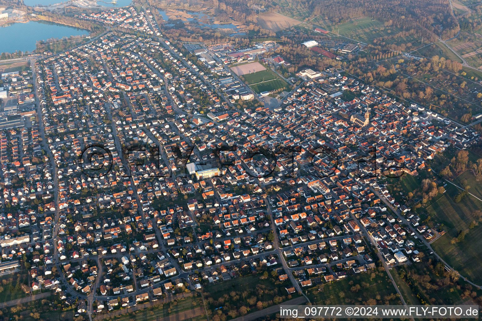 Aerial view of Muggensturm in the state Baden-Wuerttemberg, Germany