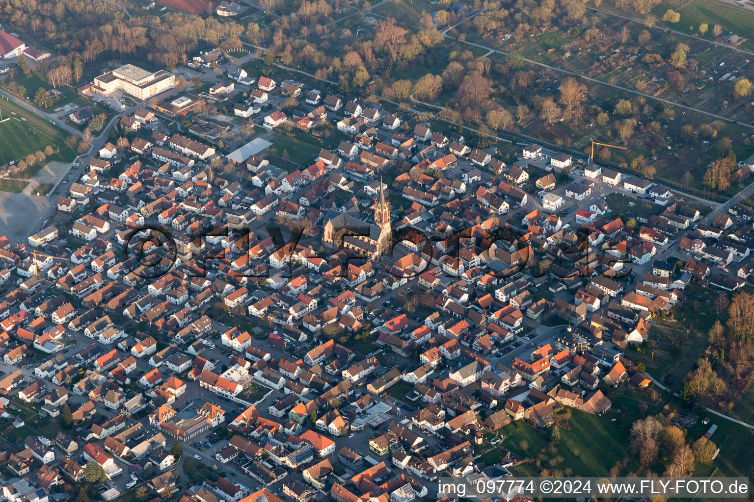 Oblique view of Muggensturm in the state Baden-Wuerttemberg, Germany