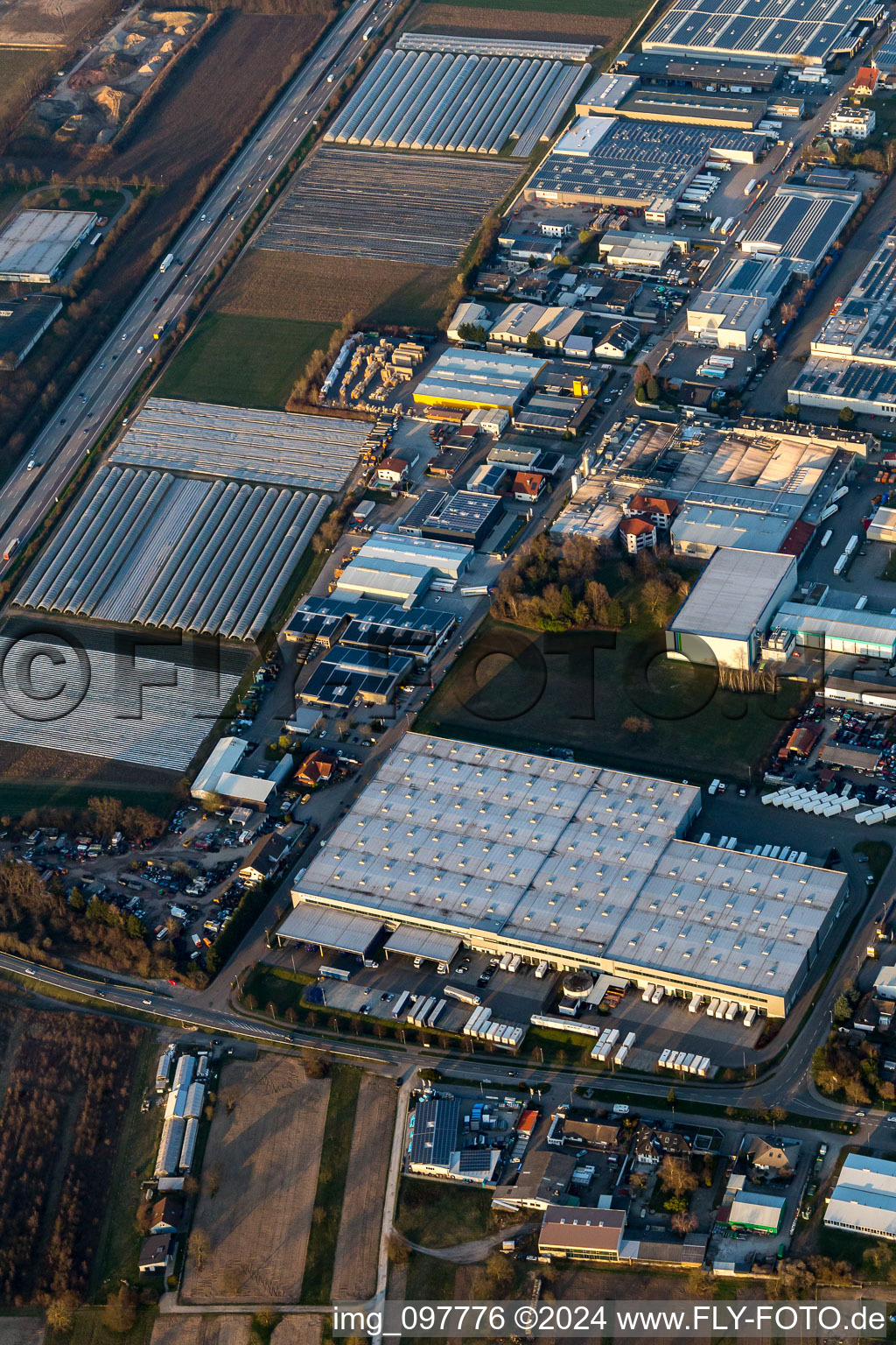 Industrial area on the A5, Rhenus Logistics in Muggensturm in the state Baden-Wuerttemberg, Germany