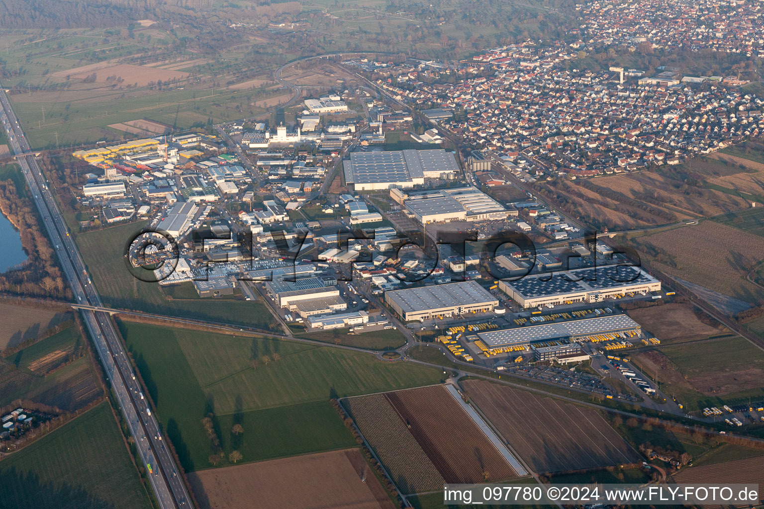 Muggensturm in the state Baden-Wuerttemberg, Germany from above