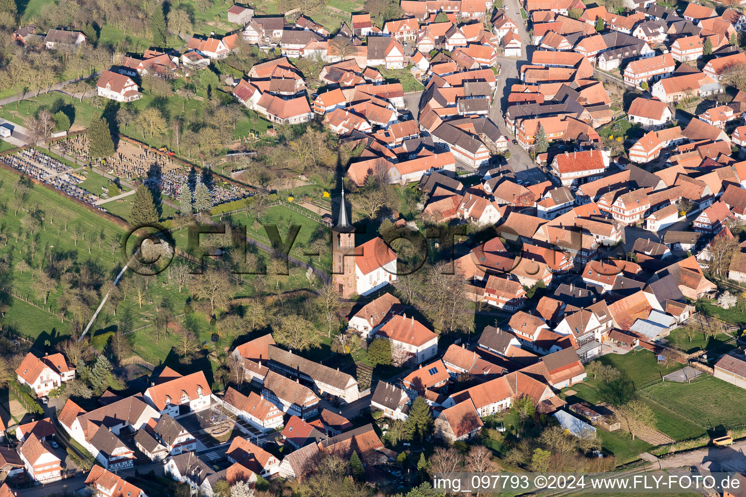 Oblique view of Hunspach in the state Bas-Rhin, France