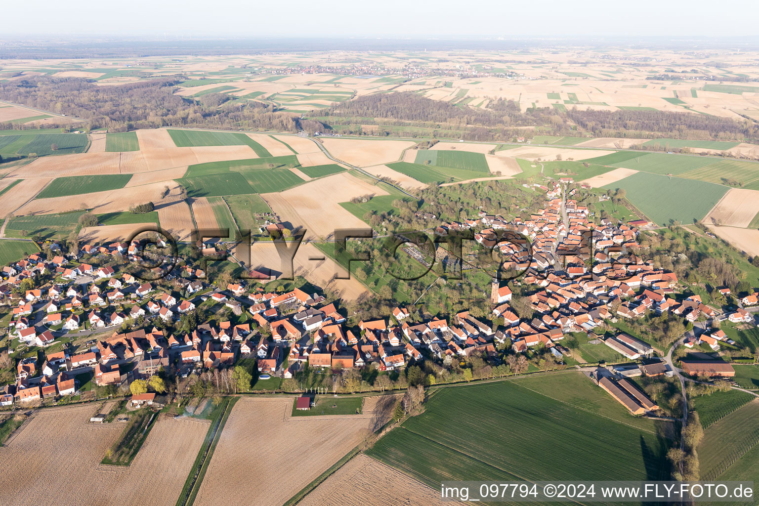 Hunspach in the state Bas-Rhin, France from above