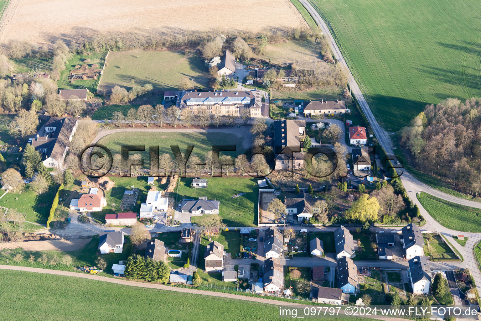 Aerial view of Cité des Cadres Camp in Oberrœdern in the state Bas-Rhin, France