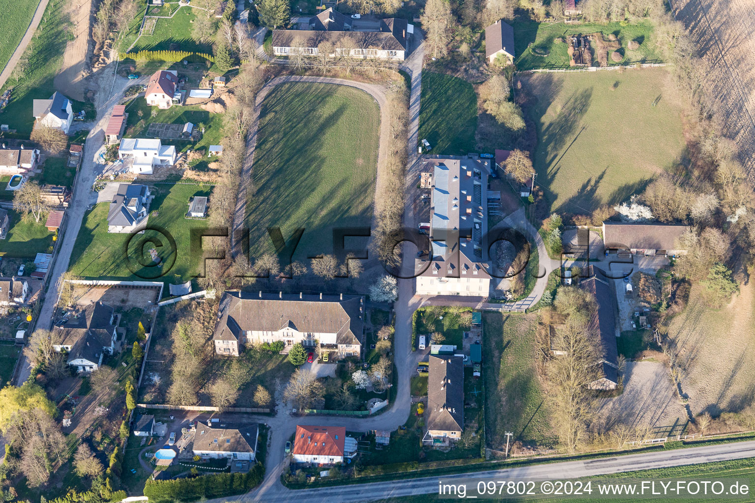 Aerial view of Building complex of the former military barracks Cite of Cadres Camp in Oberrœdern in Grand Est, France