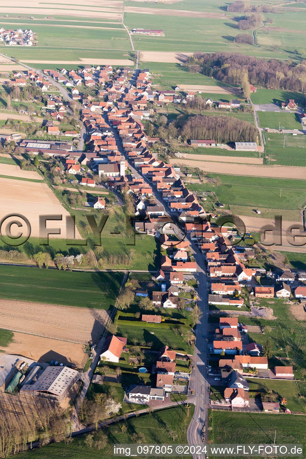 Drone recording of Oberrœdern in the state Bas-Rhin, France