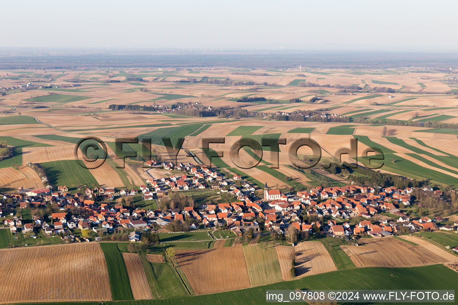 Drone image of Oberrœdern in the state Bas-Rhin, France