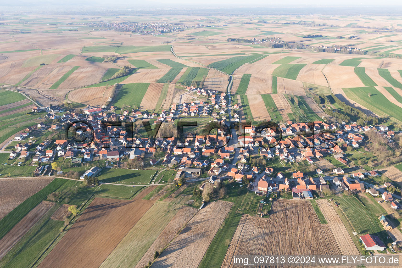 Oberrœdern in the state Bas-Rhin, France seen from a drone