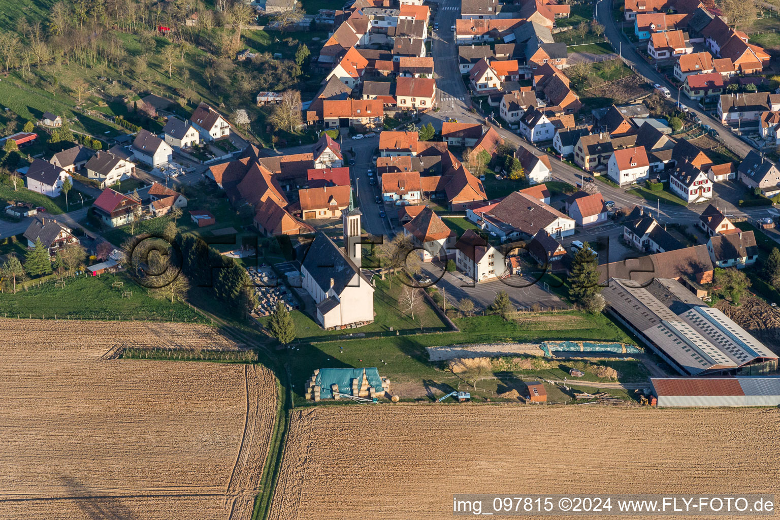 Aerial view of Aschbach in the state Bas-Rhin, France