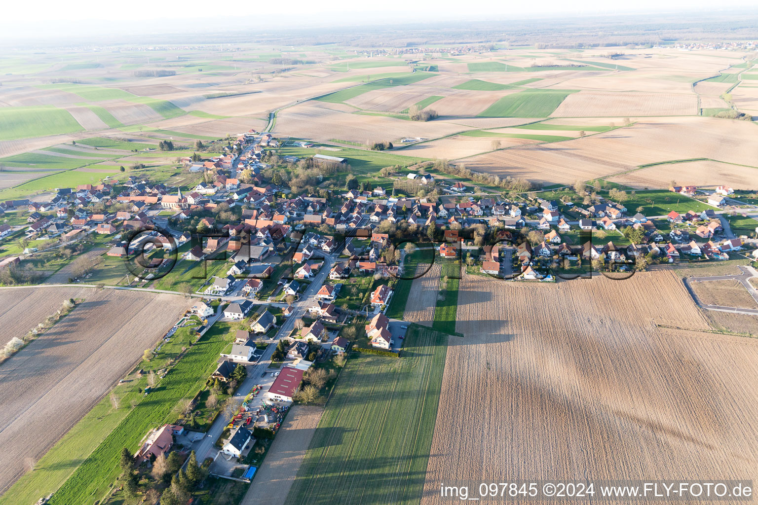 Oberlauterbach in the state Bas-Rhin, France viewn from the air