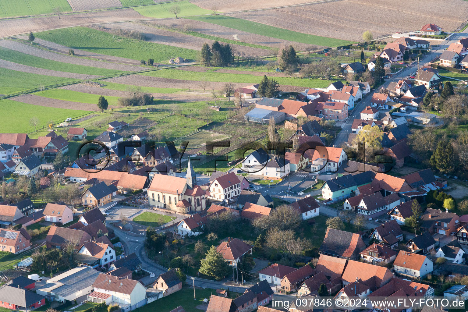 Drone recording of Oberlauterbach in the state Bas-Rhin, France