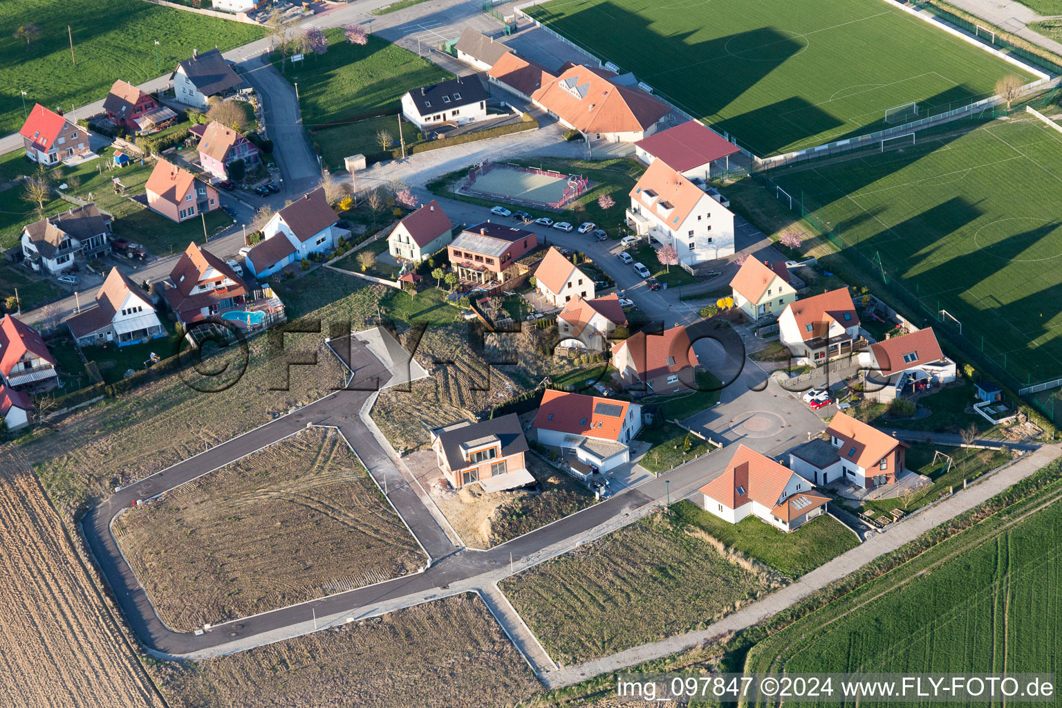 Drone image of Oberlauterbach in the state Bas-Rhin, France