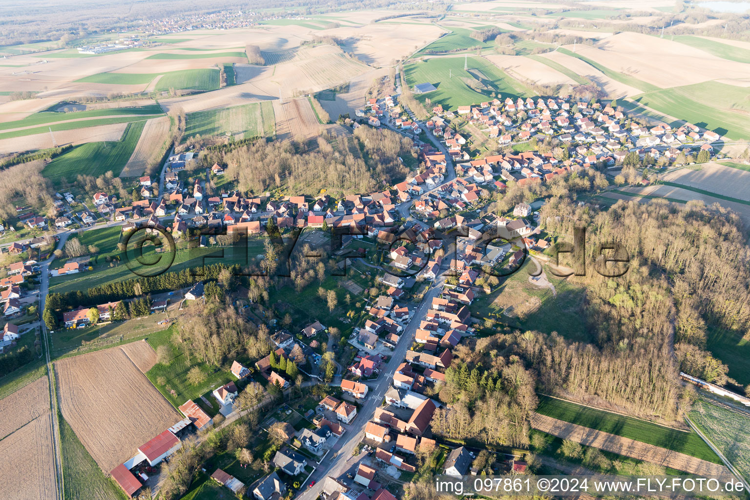 Neewiller-près-Lauterbourg in the state Bas-Rhin, France from the plane