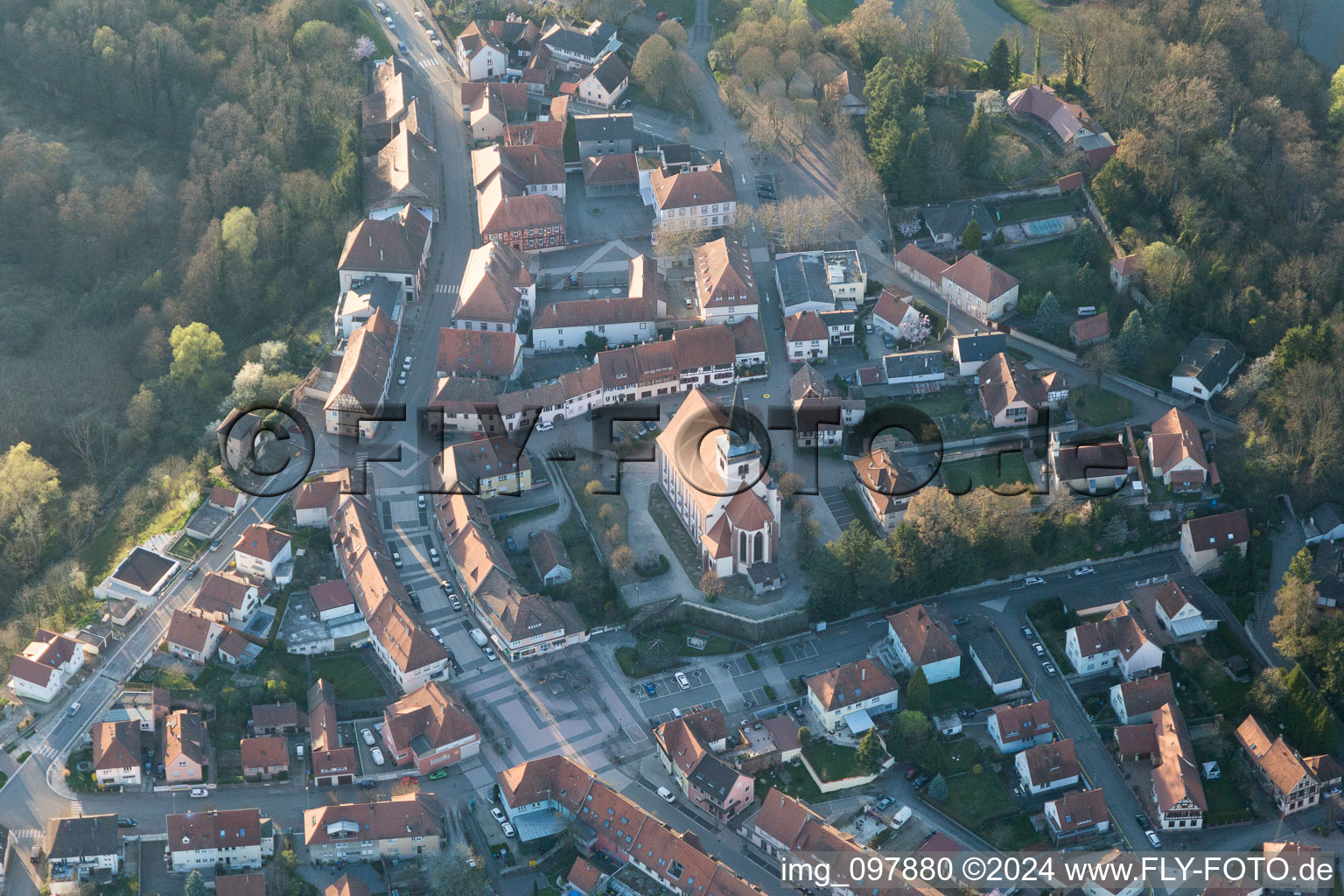 Lauterbourg in the state Bas-Rhin, France seen from a drone