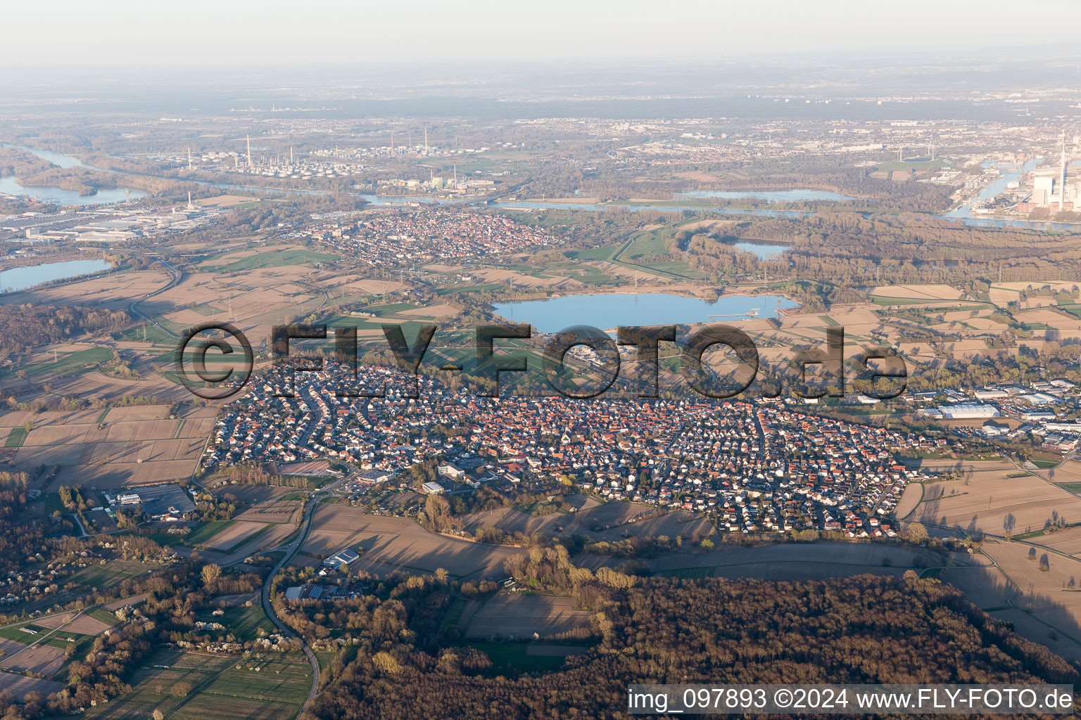 Aerial photograpy of Hagenbach in the state Rhineland-Palatinate, Germany