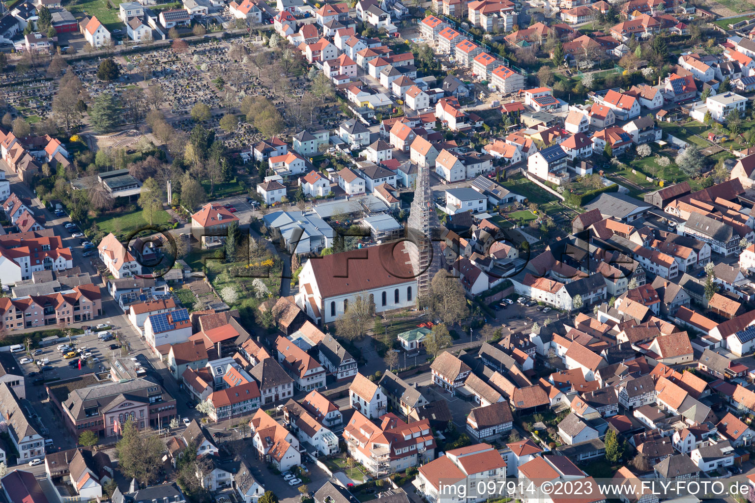 Drone recording of District Herxheim in Herxheim bei Landau in the state Rhineland-Palatinate, Germany