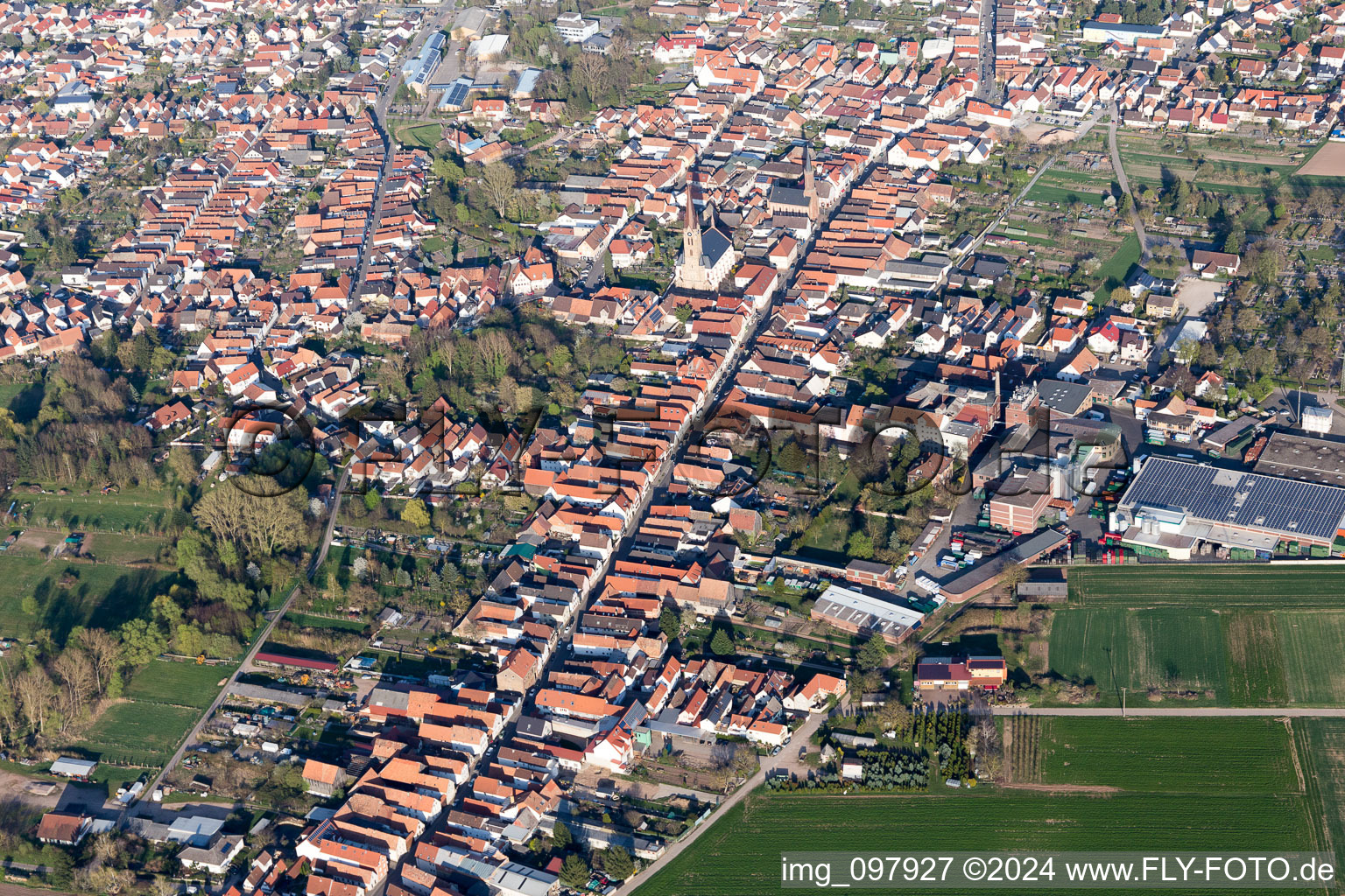 Bellheim in the state Rhineland-Palatinate, Germany seen from a drone