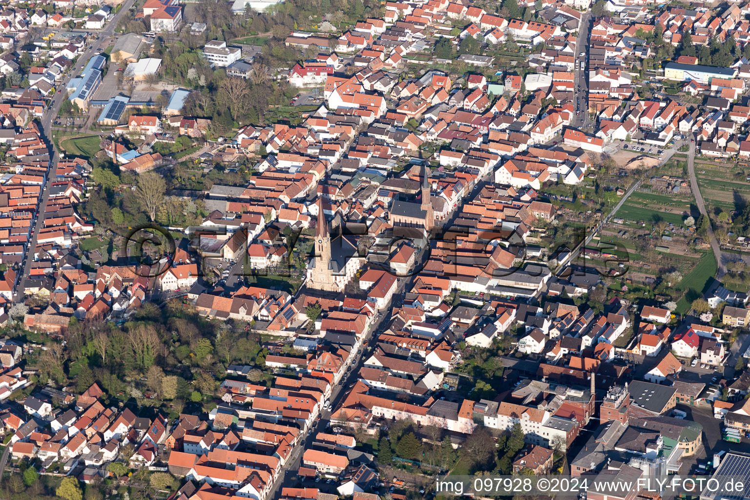 Aerial view of Bellheim in the state Rhineland-Palatinate, Germany