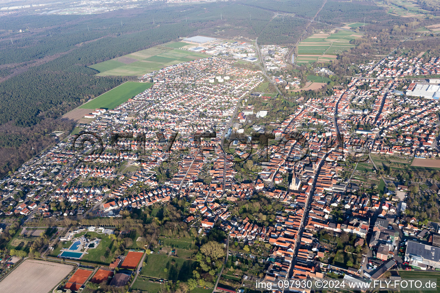 Oblique view of Bellheim in the state Rhineland-Palatinate, Germany