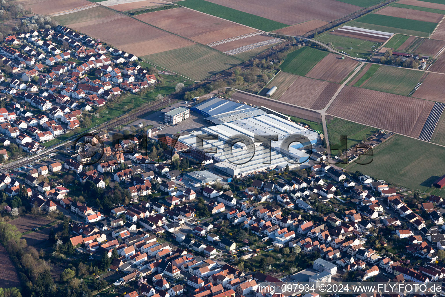 Bellheim in the state Rhineland-Palatinate, Germany seen from above