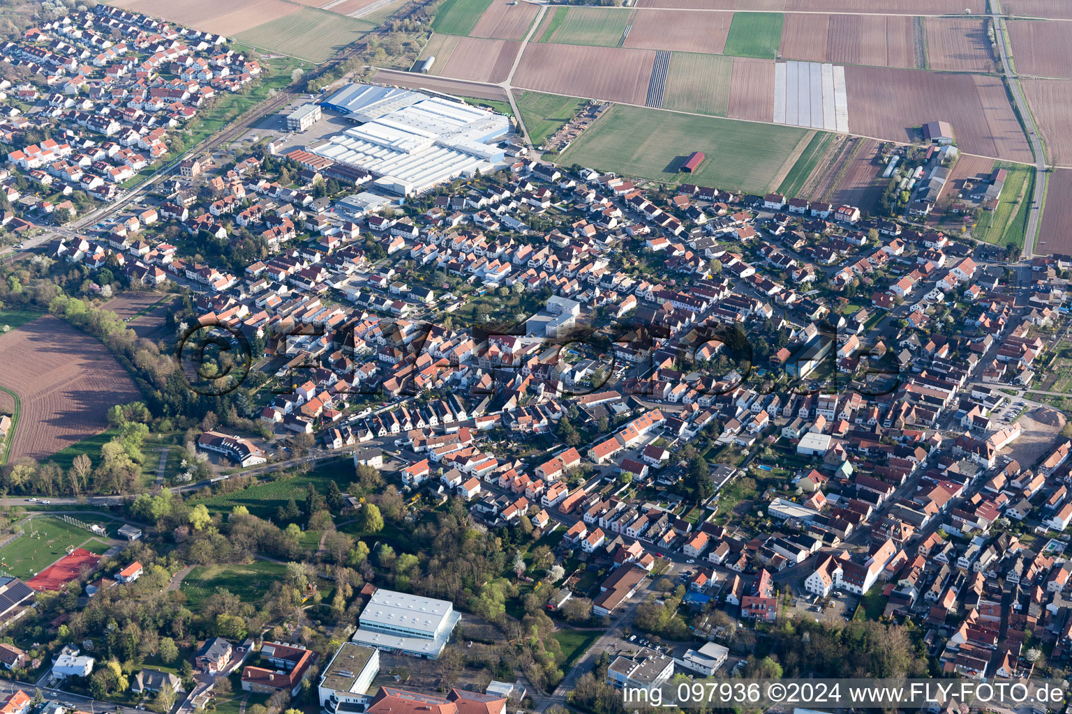 Bird's eye view of Bellheim in the state Rhineland-Palatinate, Germany