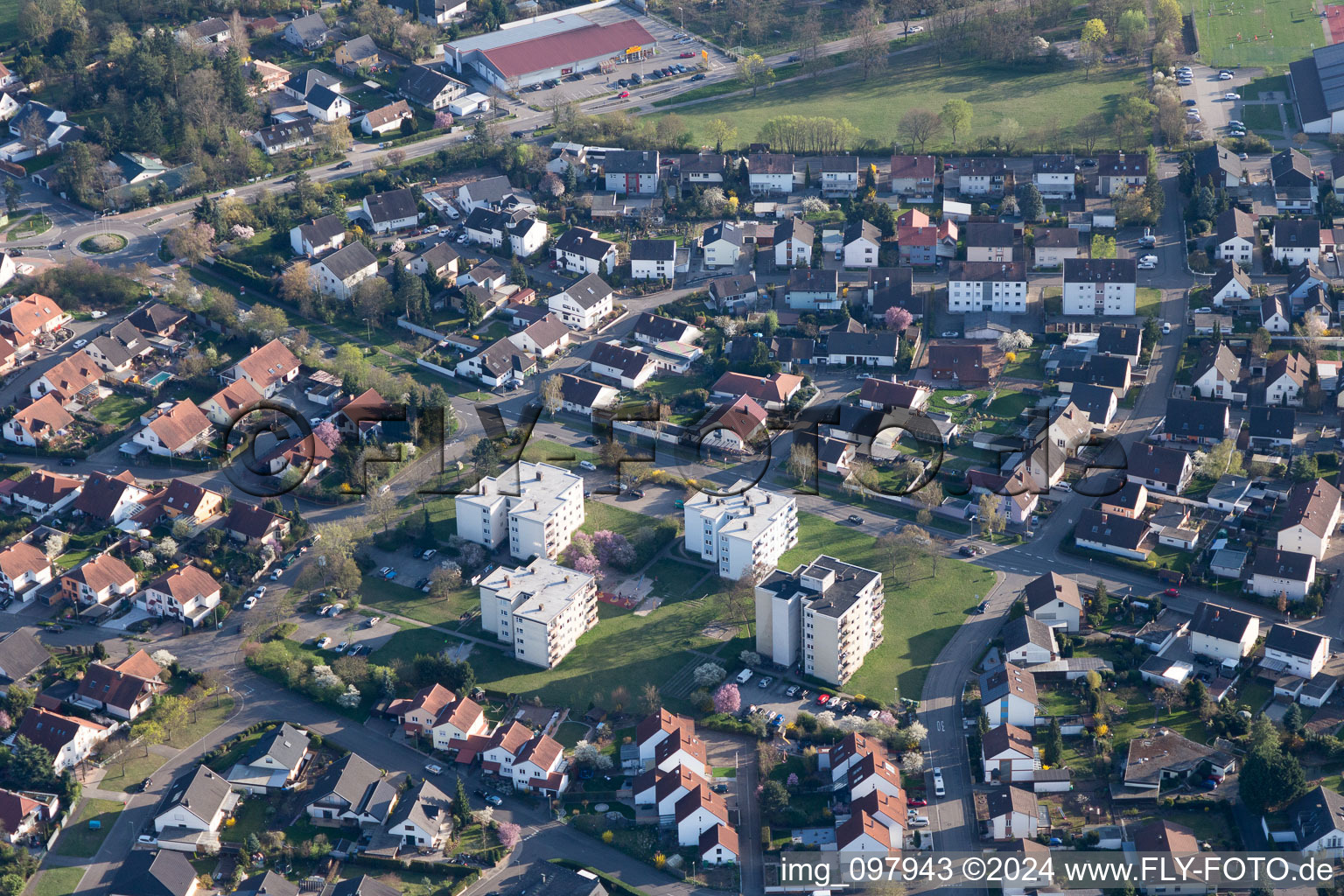 Aerial view of Bellheim in the state Rhineland-Palatinate, Germany