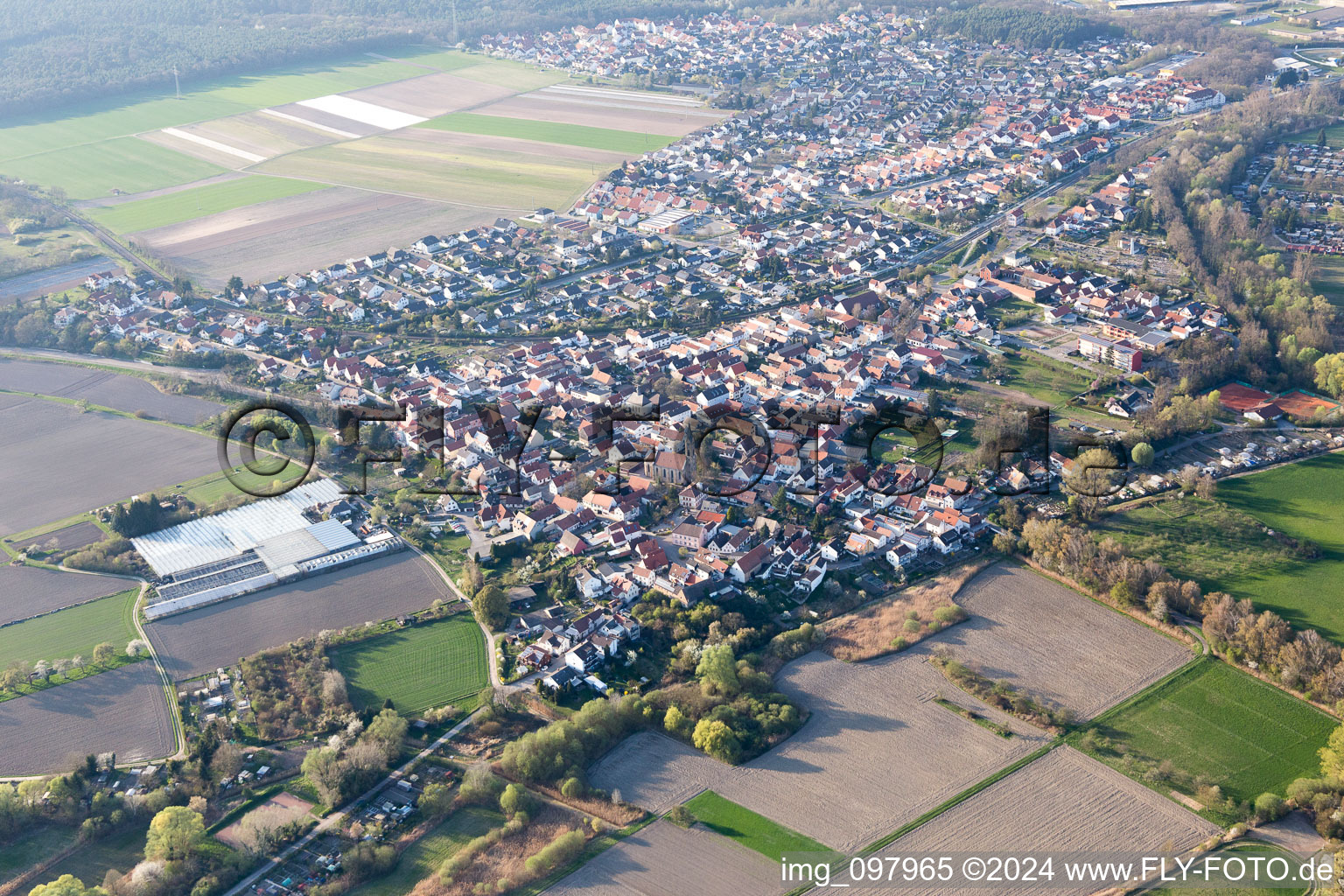 District Sondernheim in Germersheim in the state Rhineland-Palatinate, Germany seen from above