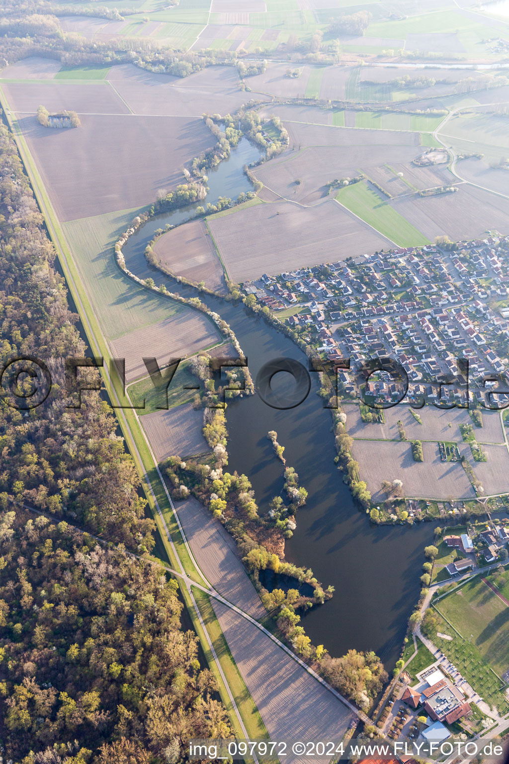 Aerial view of Leimersheim in the state Rhineland-Palatinate, Germany