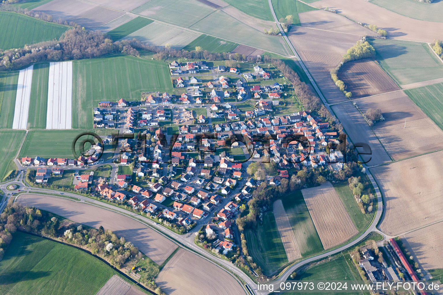 Aerial photograpy of District Hardtwald in Neupotz in the state Rhineland-Palatinate, Germany