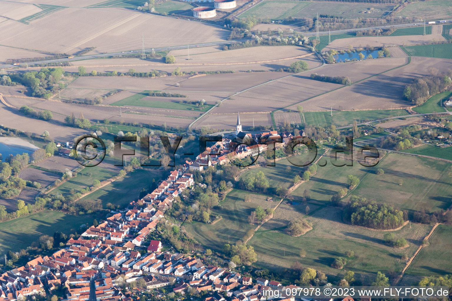 Jockgrim in the state Rhineland-Palatinate, Germany from the plane