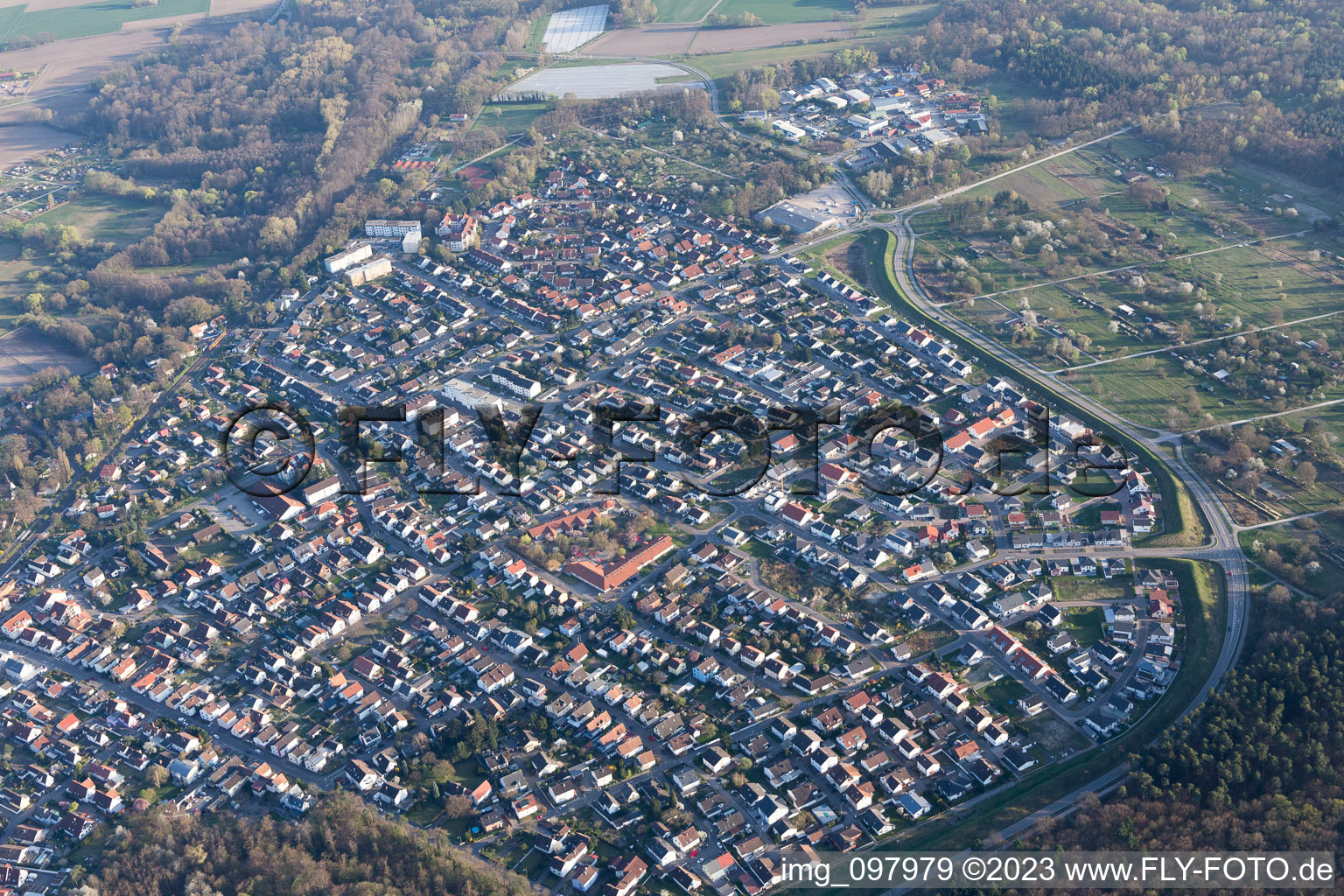 Bird's eye view of Jockgrim in the state Rhineland-Palatinate, Germany