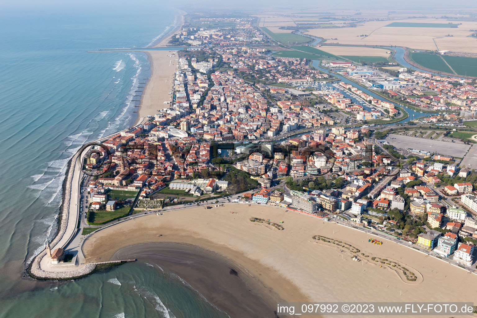 Caorle in the state Veneto, Italy viewn from the air
