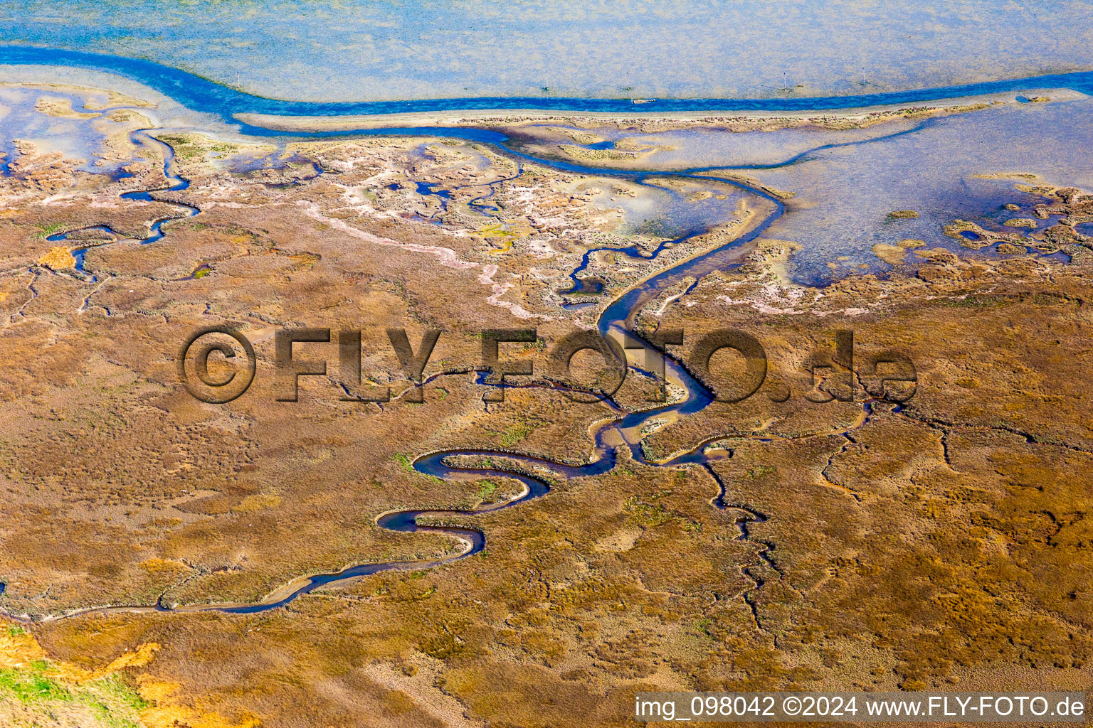 Aerial view of Marsh land on the Isola Marinetta in the Lido of Grado near Lignano Sabbiadoro in Friuli-Venezia Giulia, Italy