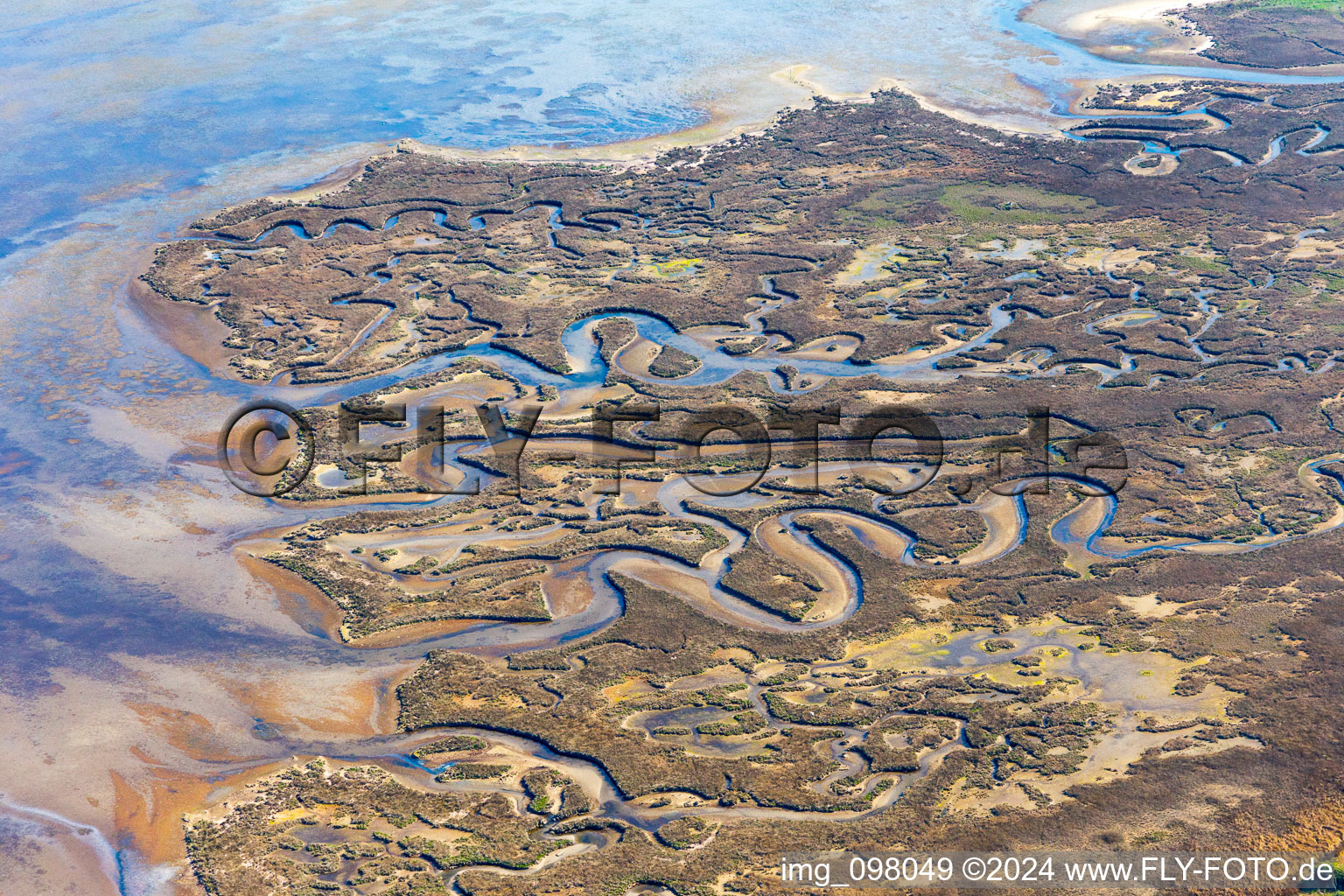 Aerial photograpy of Marsh land on the Isola Marinetta in the Lido of Grado near Lignano Sabbiadoro in Friuli-Venezia Giulia, Italy