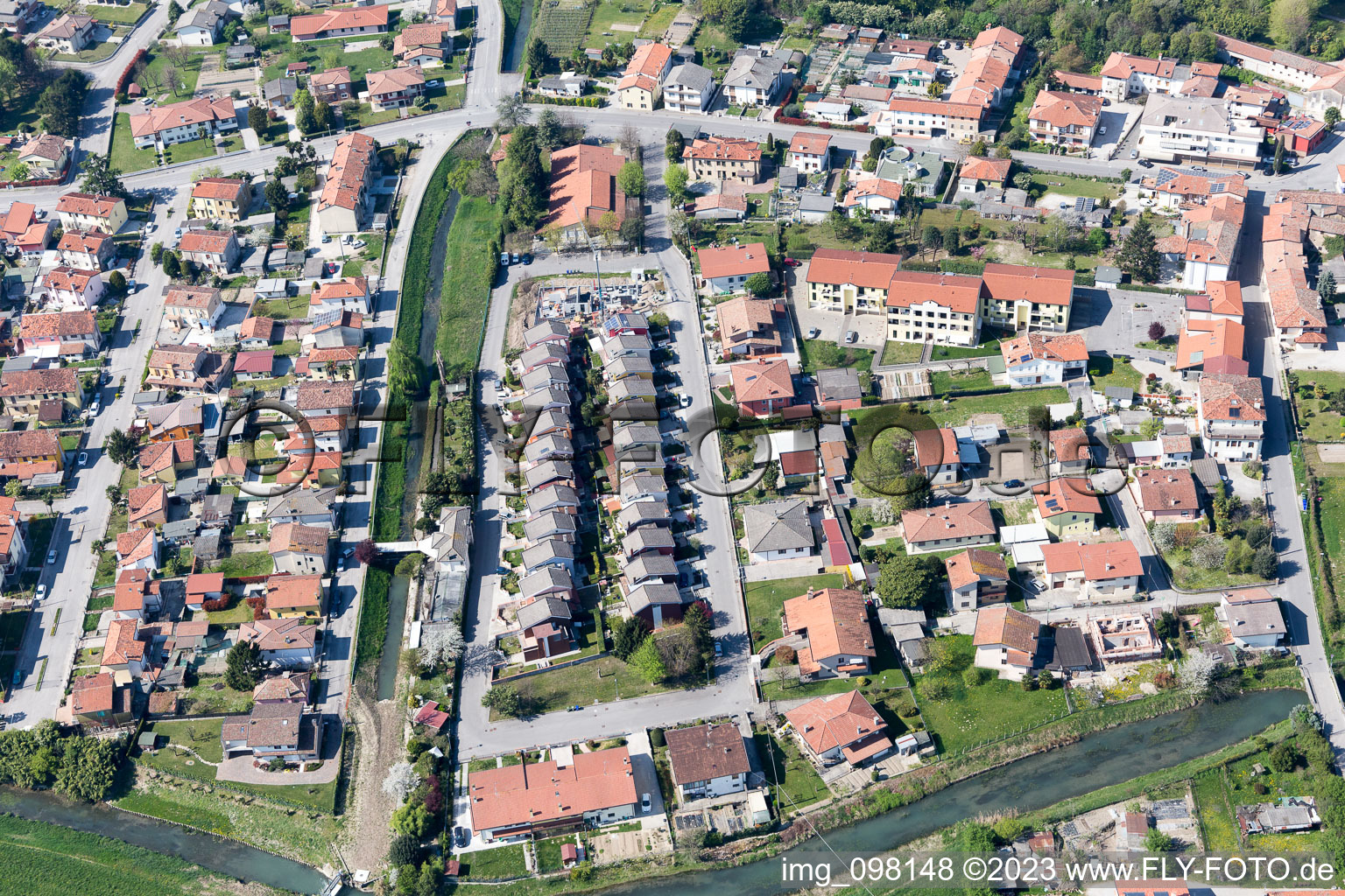Aerial view of Fossalta di Portogruaro in the state Veneto, Italy